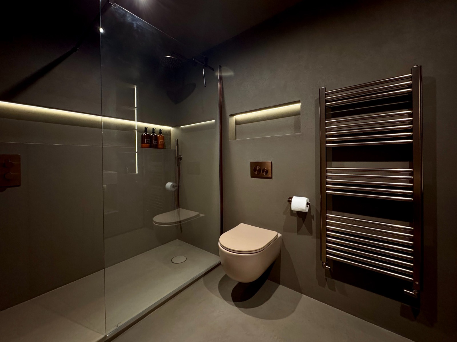 Pink Microcement Bathroom Wall and Fixtures